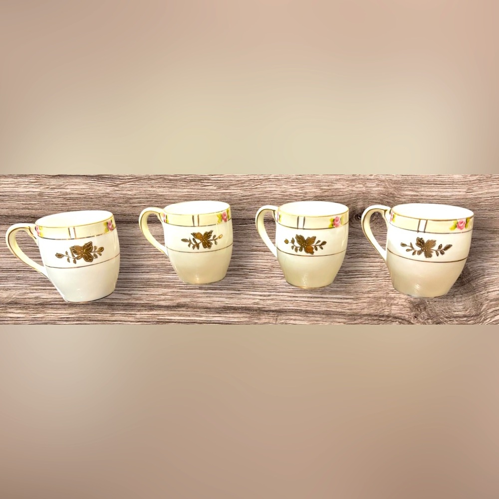 Antique Set of 4 Noritake Nippon Teacups- Hand Painted